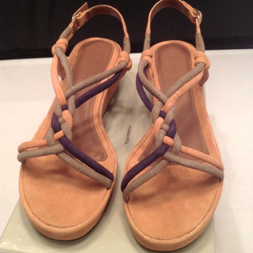 TILA MARCH SOFT leather SANDALS size 8 US. 40 EUR brown/purple/gray straps